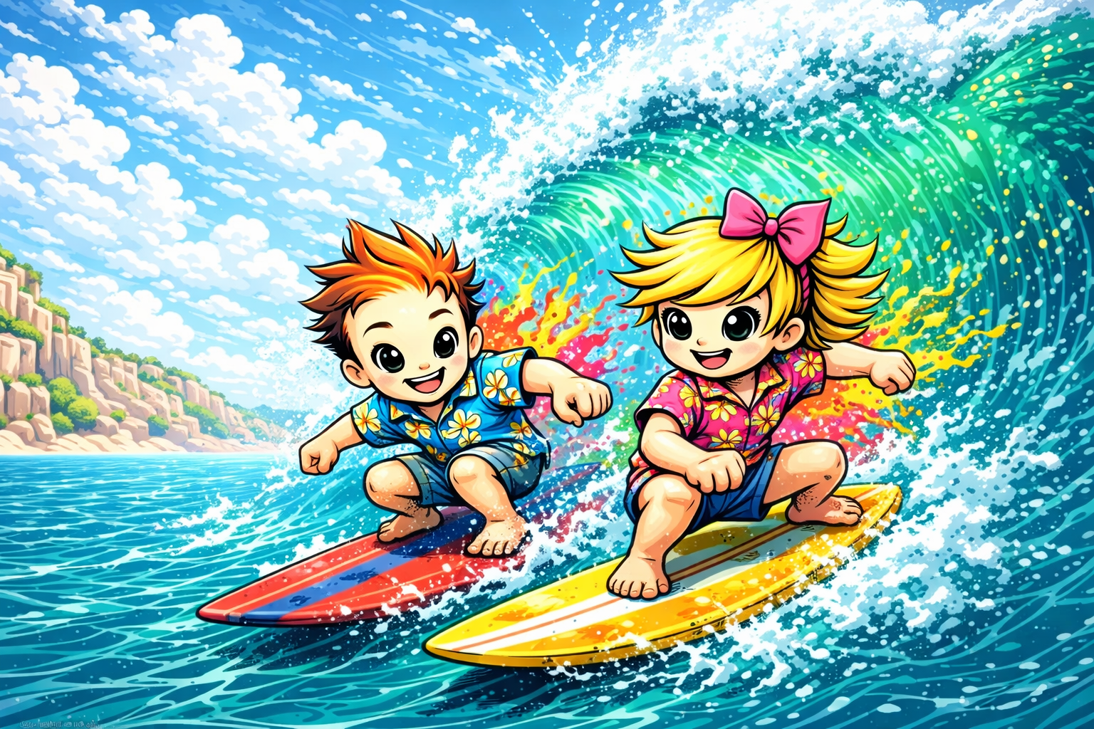 Roy and Cmy surfing happily