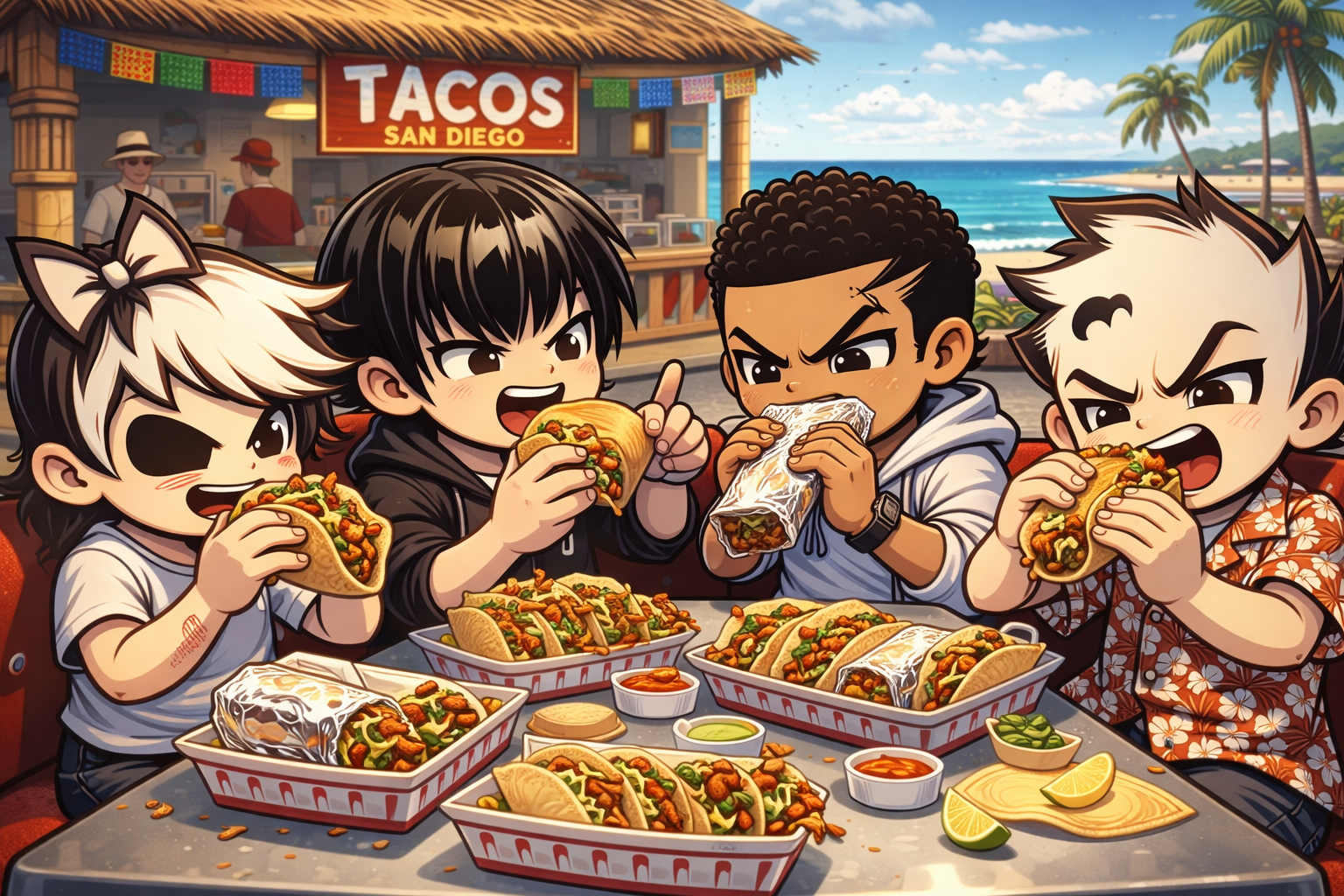 The crew at the taco shop